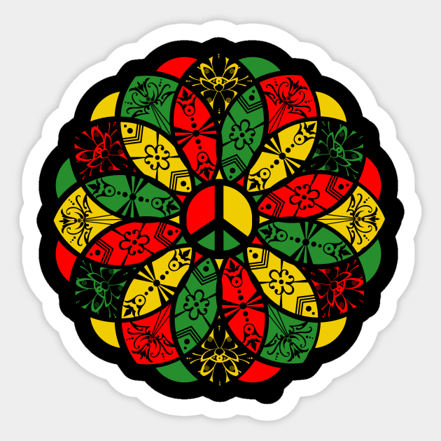 Ornamental Peace Mandala - Rasta Colours Sticker by MellowGroove